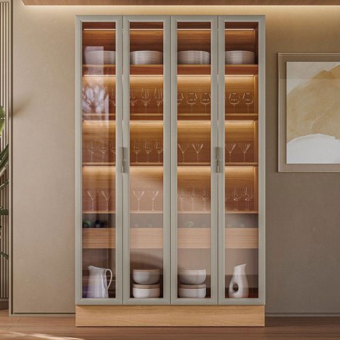 Cristaleira Allure 4 Portas 2 Gavetas com Vidro 100% Mdf Jequiti/gris Fosco - Linea Brasil