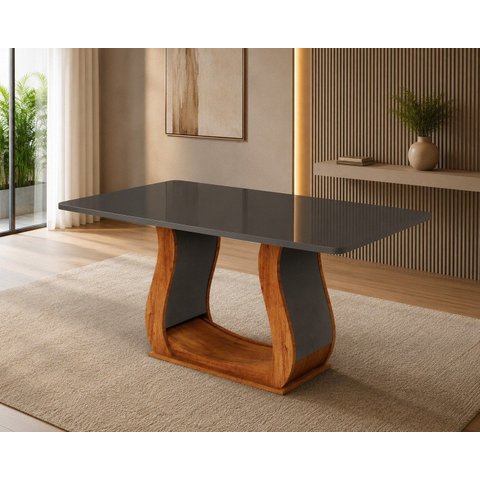 Mesa de Jantar 6 Lugares Retangular com Vidro Inspirare Mel e Cinza