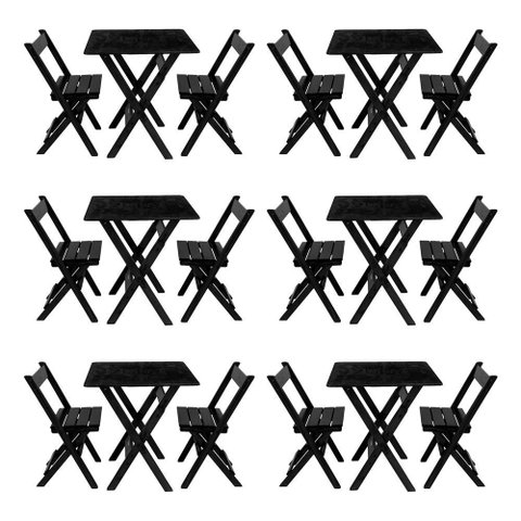 Kit 6 Conjuntos Mesa Dobrável para Bar e Restaurante 60x60cm com 2 Cadeiras em Madeira Maciça -