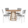 Mesa de Jantar Redonda Gabi Jade com 4 Cadeiras Estofadas Ella Branco/cinza Claro - 1