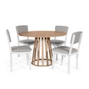 Ver imagem 1 de Mesa de Jantar Redonda Gabi Jade com 4 Cadeiras Estofadas Ella Branco/cinza Claro