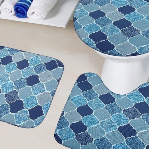 Kit Tapete de Banheiro Tecil Pop 3 Peças Turquia Azul