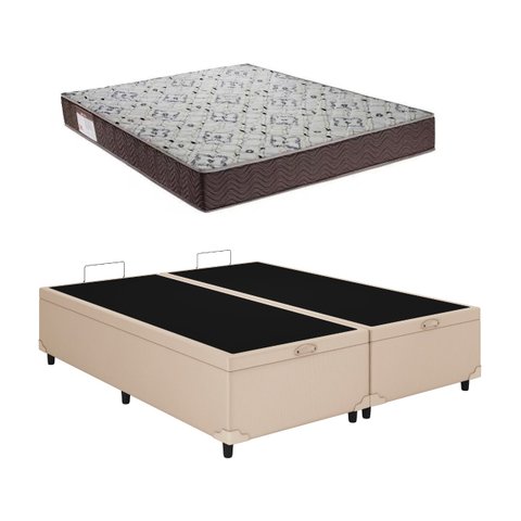 Cama Box Baú Casal Bipartido Colchão Iso 150 Espuma D45 138x188 Bege - Ortobom