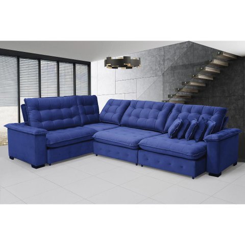 Sofá  Manchester 2.63mx3.83m de Canto, Retrátil e Reclinável - Azul