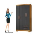 Ver mais imagens de Guarda-Roupa Solteiro 4 Portas 2 Gavetas e Cômoda Sapateira 4 Gavetas Itapema Cinza/Carvalho Americano/Grafite