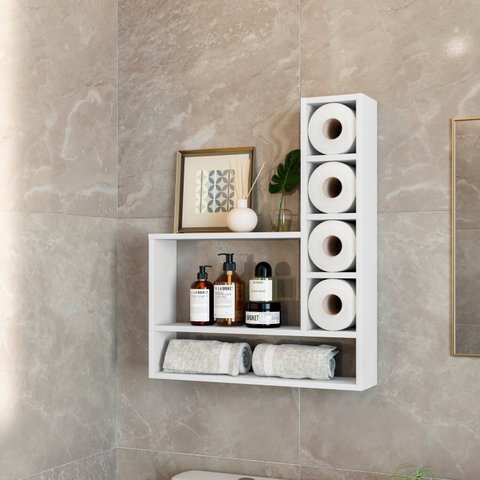 Organizador com Nichos para Banheiro e Porta Papel Romênia