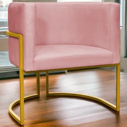 Poltrona Decorativa Para Sala Recepção Escritório Luna Suede Base de Ferro Dourada - 2