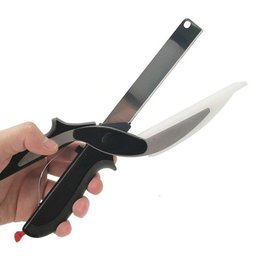 Tesoura cortar legumes verduras tabua de corte picar fatiar 2 em 1 frutas clever cutter - 5