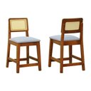 Ver imagem 1 de Kit 2 Banquetas Baixa-cadeira Gabi Madeira Maciça Encosto Telinha - Amêndoa Assento Estof. Linho