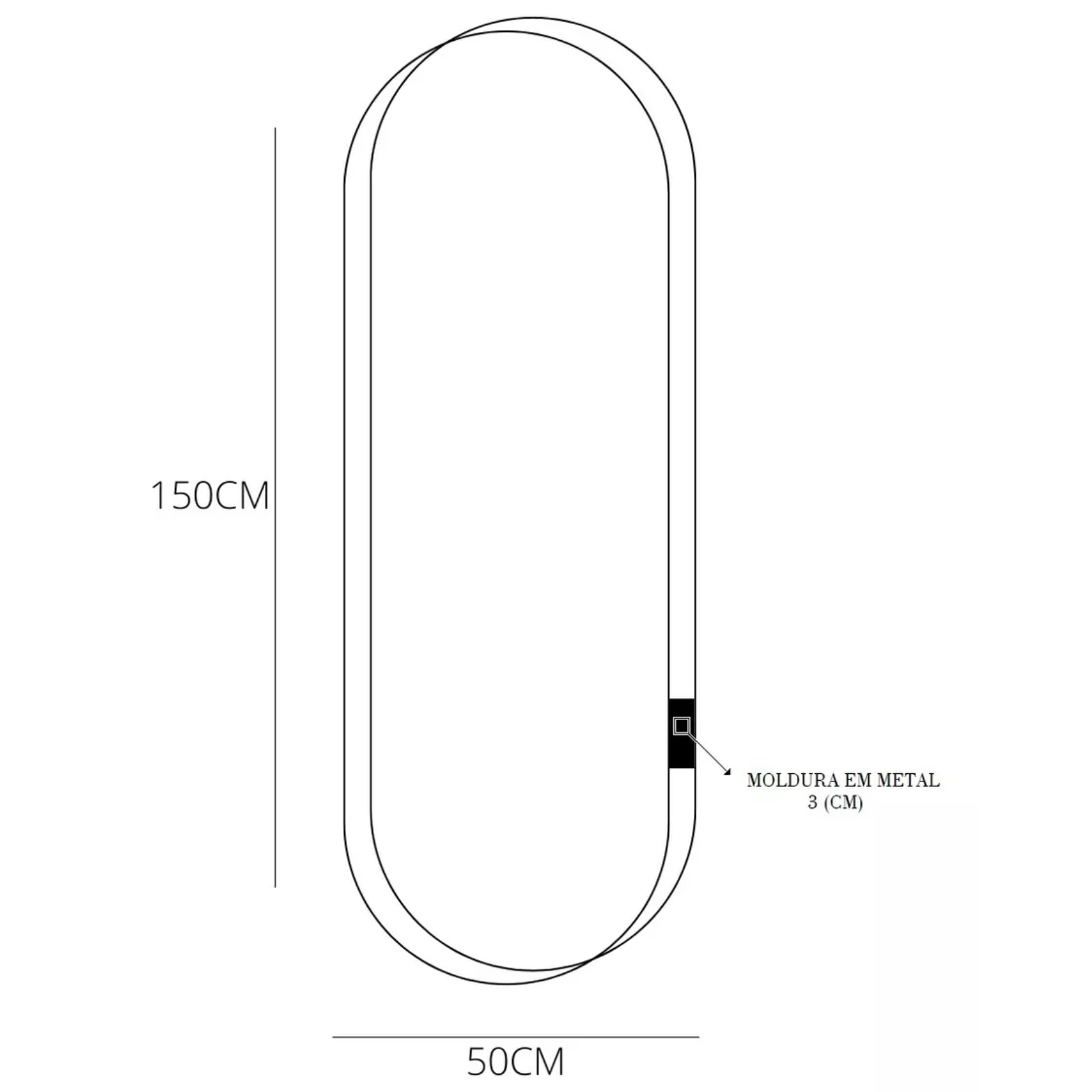 Espelho Oval Corpo Inteiro com Moldura 1,50 X 0,50 - Grande:branco - 5