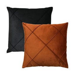 Kit 2 Capas para Almofada Drapeada em Veludo Quadrada 60x60 Várias Cores Cor:terracota e Preto - 1