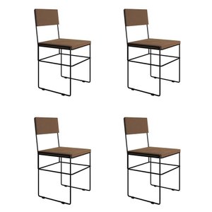 Kit 4 Cadeiras de Jantar Industrial Estofadas Veludo Marrom Aço Preto Vitoria Marrom
