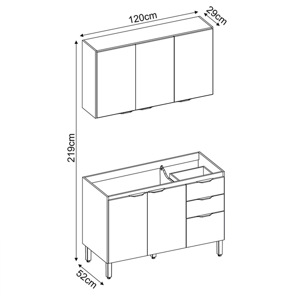 Cozinha Compacta Firenze 6 Portas 2 Gavetas Amêndola Touch nude Prime