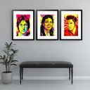 Ver imagem 1 de Kit 3 Quadros Grandes Músicos Famosos - 60x48cm:moldura Preta