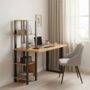 Ver imagem 1 de Mesa para Escritório com Estante 1,20m Estilo Industrial 5 Prateleiras Móvel na Caixa