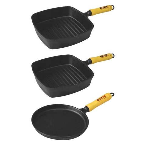 Jogo Frigideiras Cook Grill e Chapa Tapioca Ferro Fundido