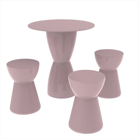 Conjunto Mesa Redonda 60x82cm 3 Banquetas Fit Grifit Rosa/Calla Rose