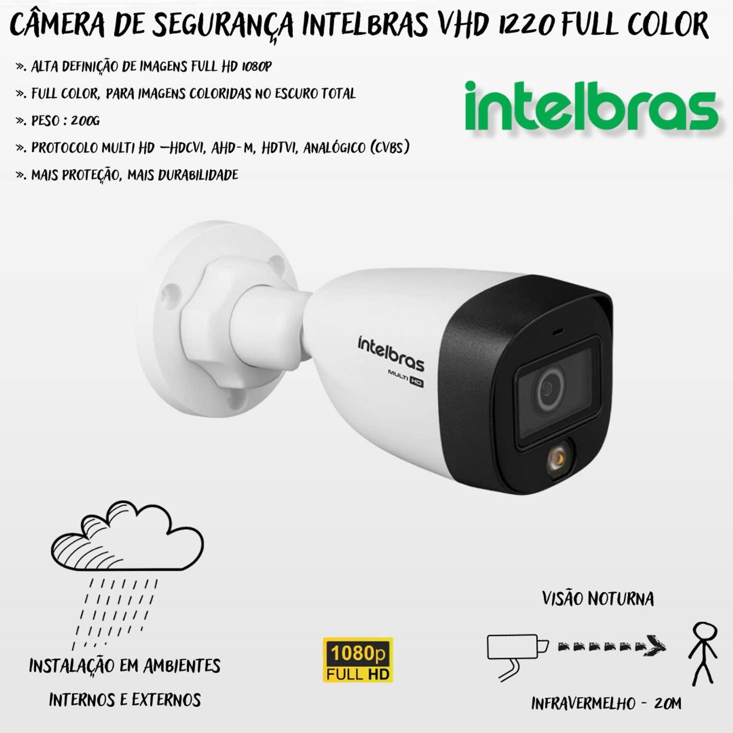 Kit 6 Câmeras Intelbras 3 Cam Full Color 3 Cam 1220b Full Hd Dvr Mhdx 3008-c C/hd 1tb - 4