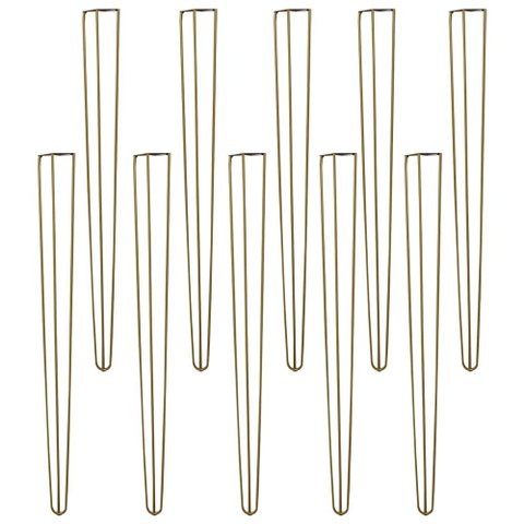Kit 10 Pés de Metal 90 CM Hairpin Legs Aparador e Mesa de Canto Dourado