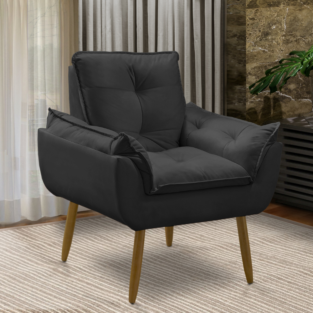 Poltrona Decorativa Opala Sala Suede Luxo - Arapongas Decor:preto