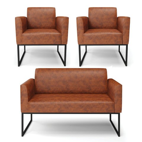 Namoradeira e 2 Poltronas Marisa Industrial Preto Sintético Pu D03 - D’Rossi