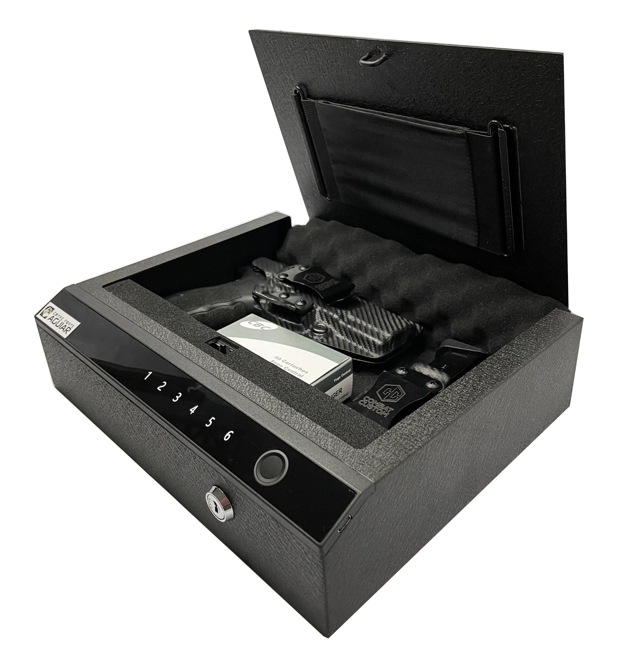 Cofre Digital Eletrônico e Leitor Biométrico P/ Armas Curtas:preto