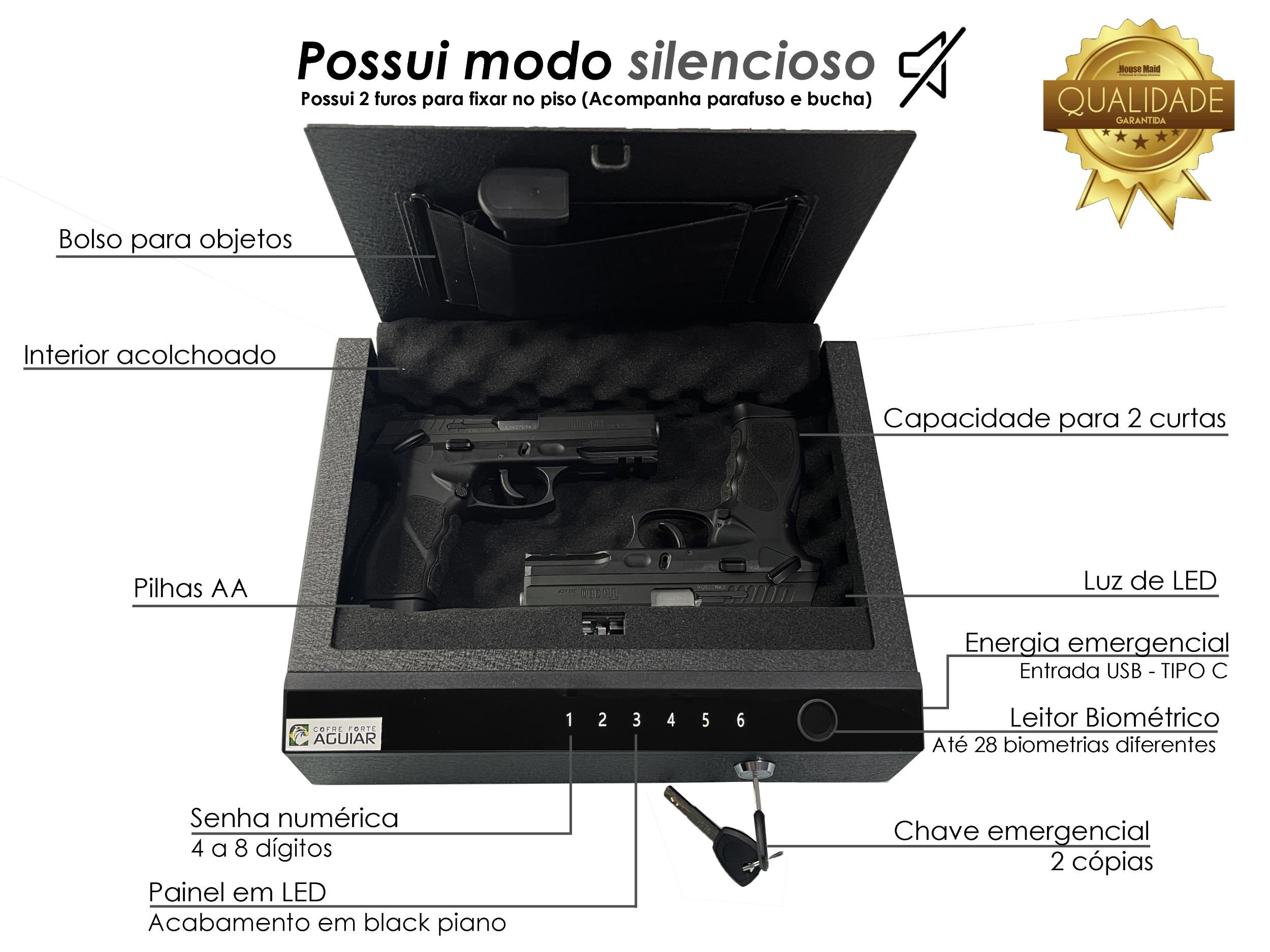 Cofre Digital Eletrônico e Leitor Biométrico P/ Armas Curtas:preto - 2