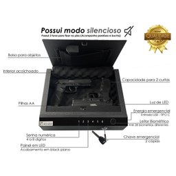 Cofre Digital Eletrônico e Leitor Biométrico P/ Armas Curtas:preto - 2