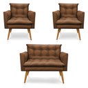 Ver imagem 1 de Kit 2 Poltronas e Namoradeira 2 Lugares Olivia Suede Marrom Pés Palito Castanho - Pallazio