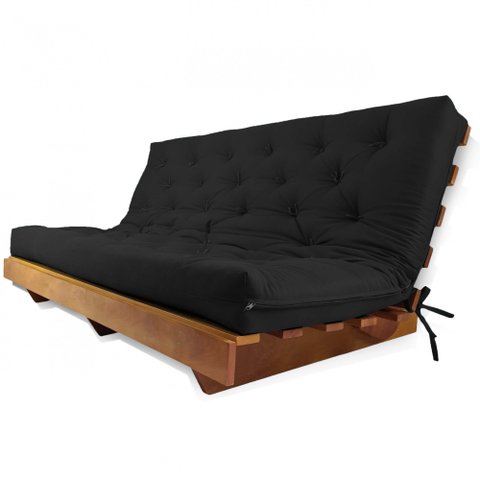 Sofá Cama Futon L Sarja Preto em Madeira Nobre Maciça
