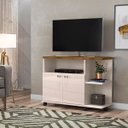 Ver imagem 6 de Rack Bancada para Tv de até 40" 2 Portas e Rodízios Boalis Off White/jequitiba