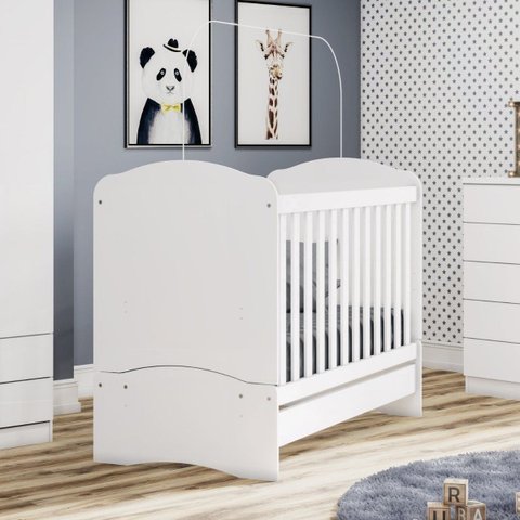 Berço Mini-cama Quarto Bebê 2 em 1 - Bala de Menta - Branco