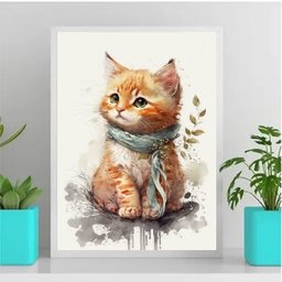 Quadro Filhote Gatinho Aquarela 45x34cm:Madeira branca - 2 Quadro Filhote Gatinho Aquarela 45x34cm:Madeira branca - 2