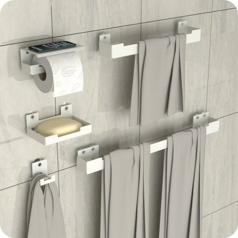 Kit Acessórios para Banheiro com Adesivo 5 Peças Branco Elg