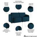 Ver imagem 3 de Sofá Cama Casal para Sala 236cm Polska K04 Veludo Azul - Mpozenato
