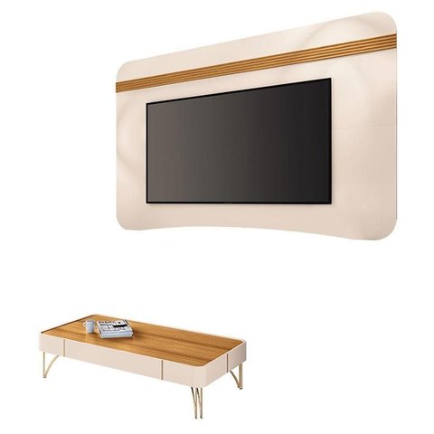 Painel Suspenso Armony Off White Cinamomo com Mesa de Centro Cadenza Off White Cinamomo - Hb Móveis