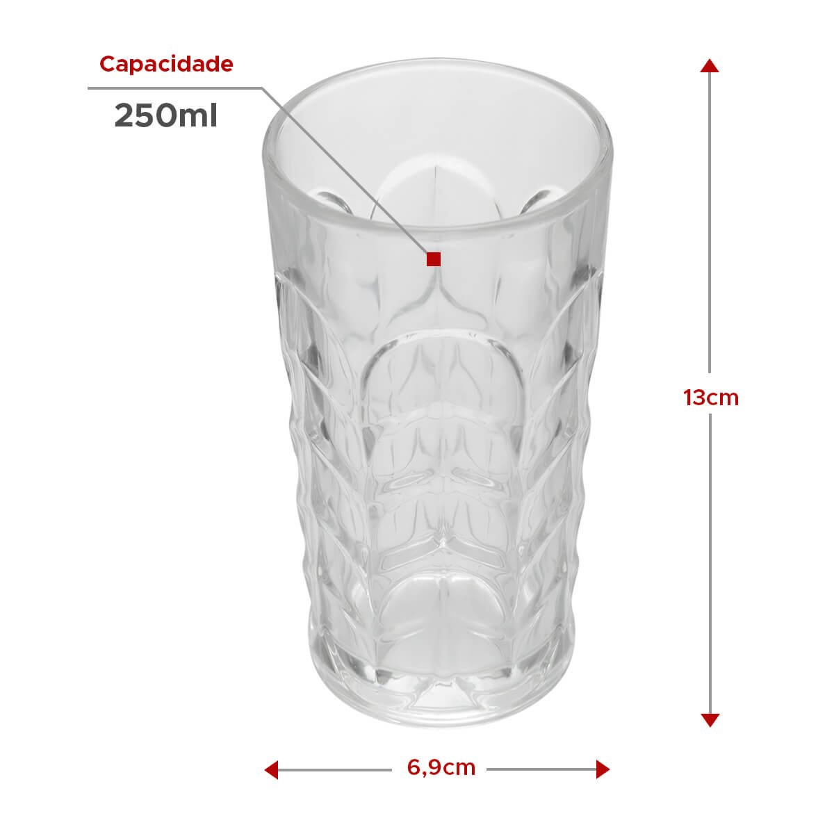 Jogo de 6 copos 270ml e 1 jarra 1l vidro curves