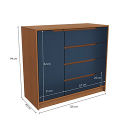Cômoda 1 Porta 4 Gavetas R260 Canela Azul Profundo Cor Azul - 4
