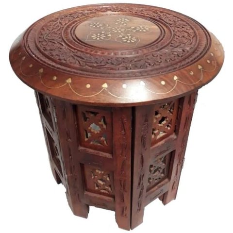 Mesa Indiana de Madeira Sextavada 45cm