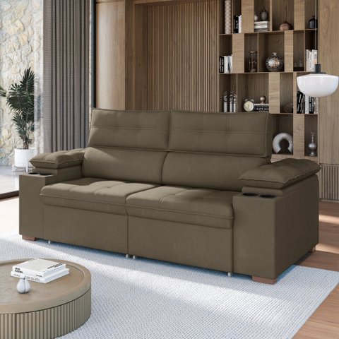 Sofá Retrátil e Reclinável 2 e 3 Lugares 200cm Porta-Copos Capri Veludo Impéria