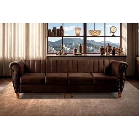 Sofá Realeza 4 Lugares Cor:veludo Marrom 260