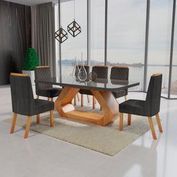Sala de Jantar 180x90 MDF/Vidro 6 Cadeiras Lottus Bom Pastor - 1