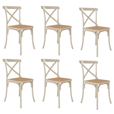 Kit 6 Cadeiras Cross Katrina X em Aço para Mesa Sala Cozinha Assento Bege - Off White/bege
