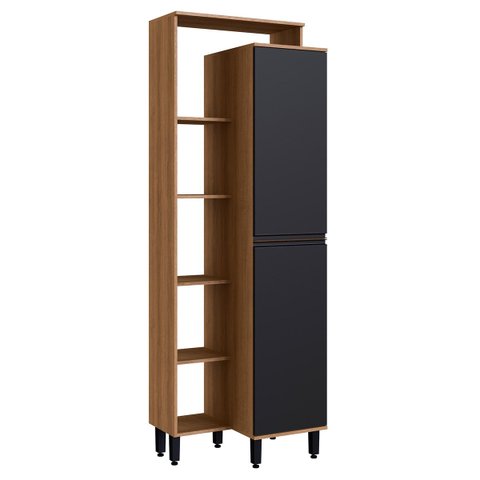 Paneleiro Laura 70 X 213 X 52 Cm 2 Portas Nichos Mdp Mel Preto - Clicklar