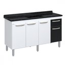 Ver imagem 3 de Balcão Flat de Cozinha para Pia 4 Portas 1 Gaveta 1,43 Branco com Preto