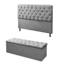 Ver imagem 2 de Cabeceira Mais Calçadeira Baú Casal 140cm Para Cama Box Sofia Suede Cinza
