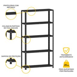 ESTANTE DE AÇO 175X92X30 5 PRAT. C/ REFORÇO PANDIN - PRETO EP-5AR-VU-175 - 3