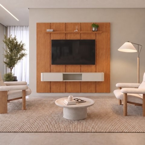 Conjunto Painel Dominus + Nicho Union Nicho Off White 2 Gavetas sem LED Mavaular