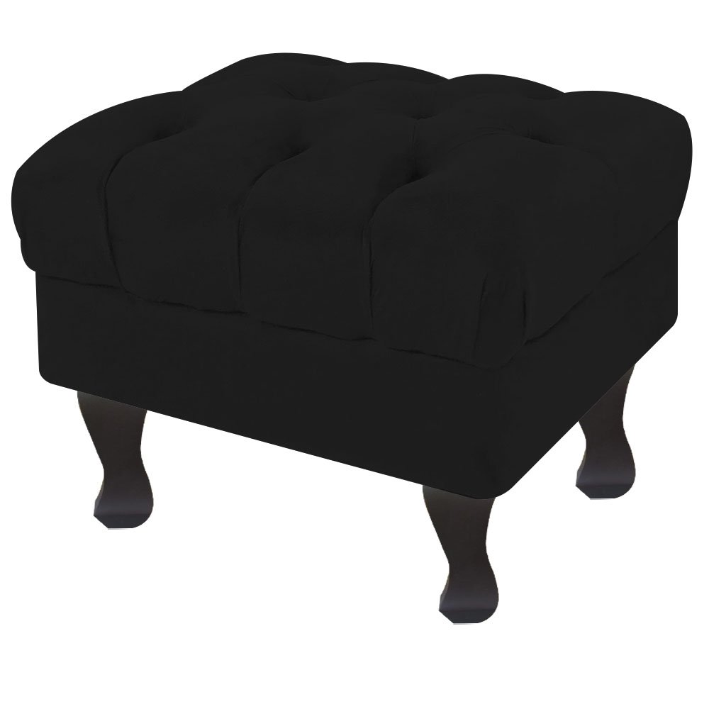 Puff Decorativo Retro LuizXV sem Baú Suede Preto 50 recepção - 1