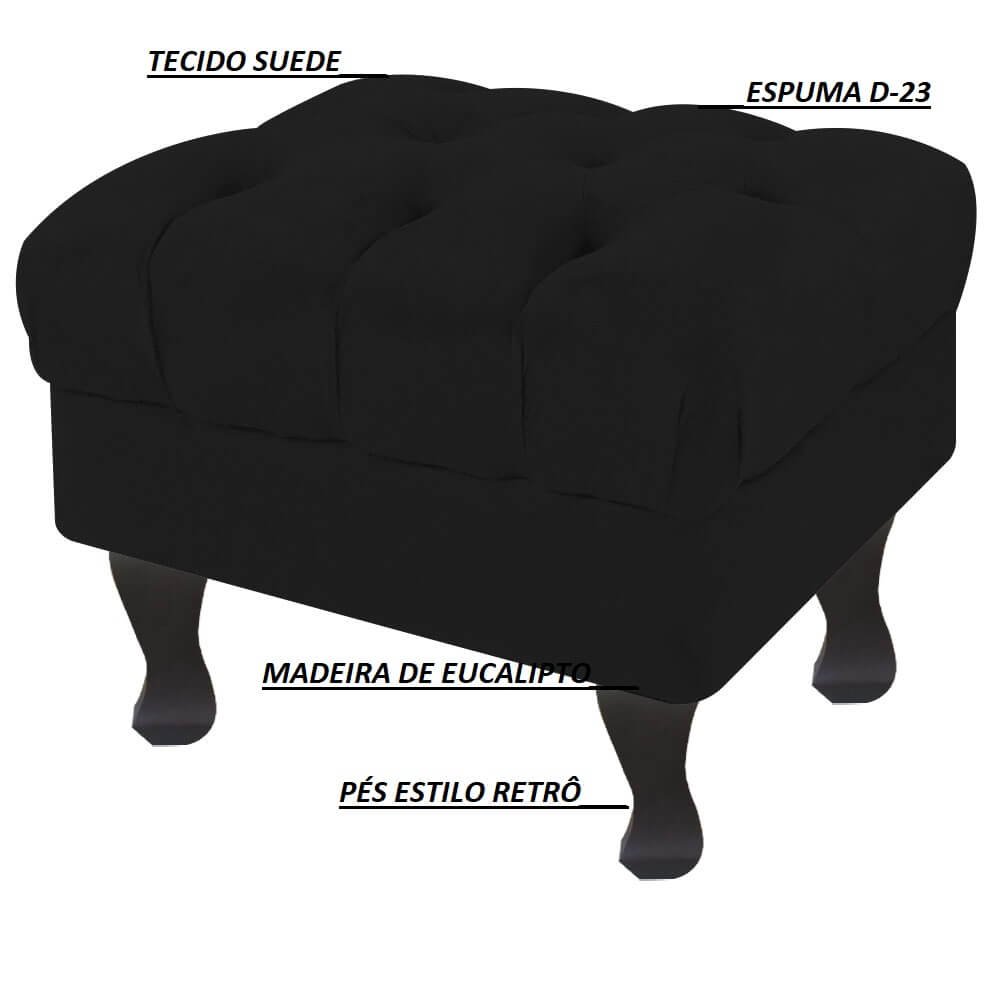 Puff Decorativo Retro LuizXV sem Baú Suede Preto 50 recepção - 2
